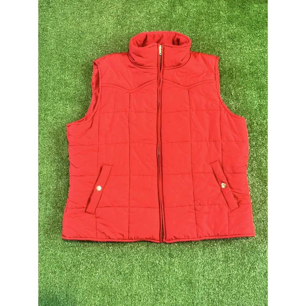 Chaps Womens Red And Gold Quilted Puffer Vest Full Zip Up Snap Pocket Size XL